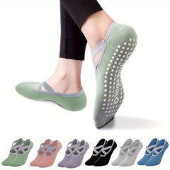 Women's Non Slip Yoga Socks with Cross Strap, Grips for Yoga Ballet Pilates