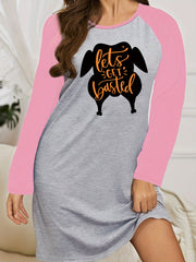  Casual Nightdress Women's Plus Turkey Print Raglan Sleeve Sleep Dress