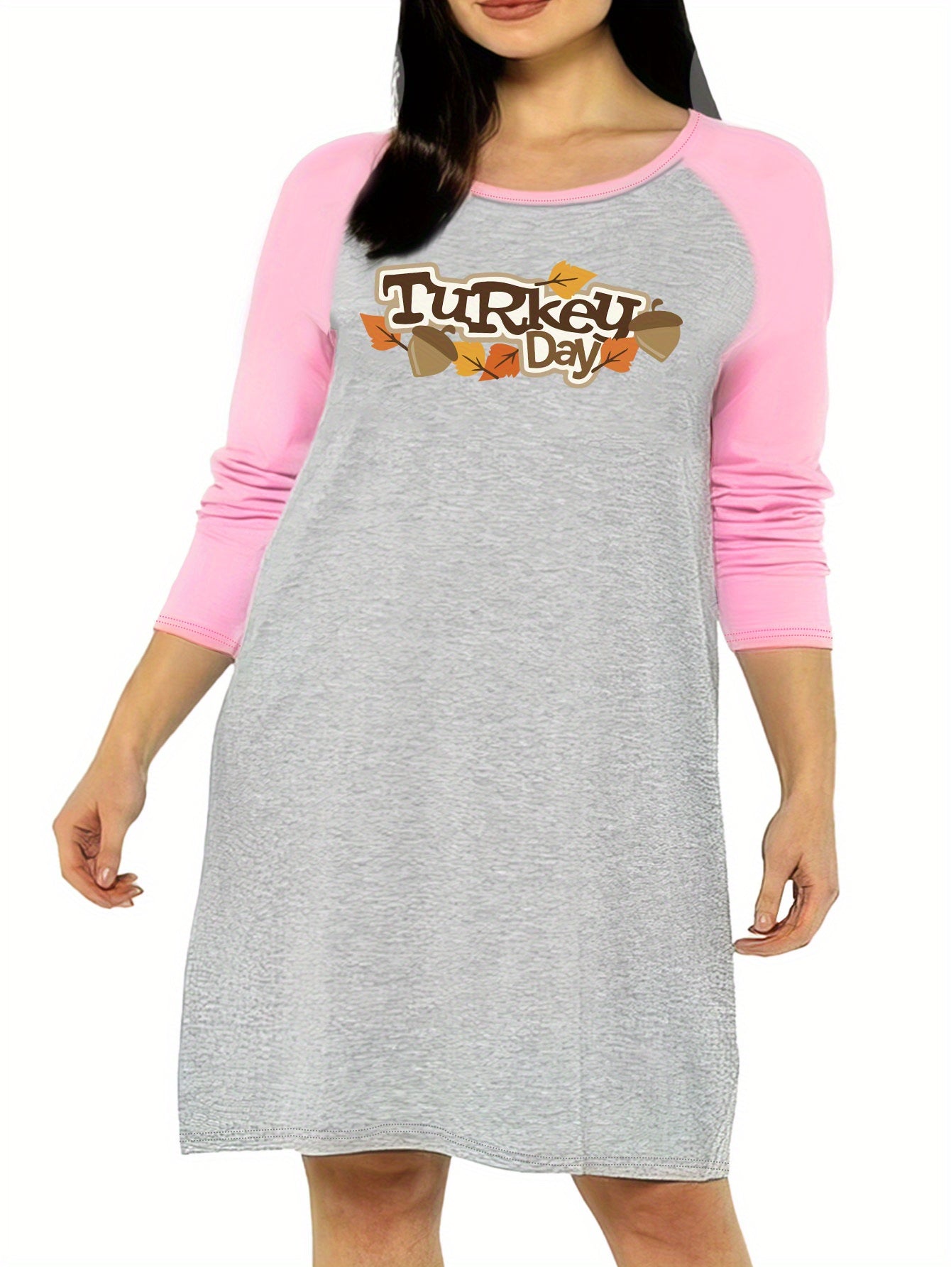  Maple Leaf Print Raglan Sleeve Nightdress
