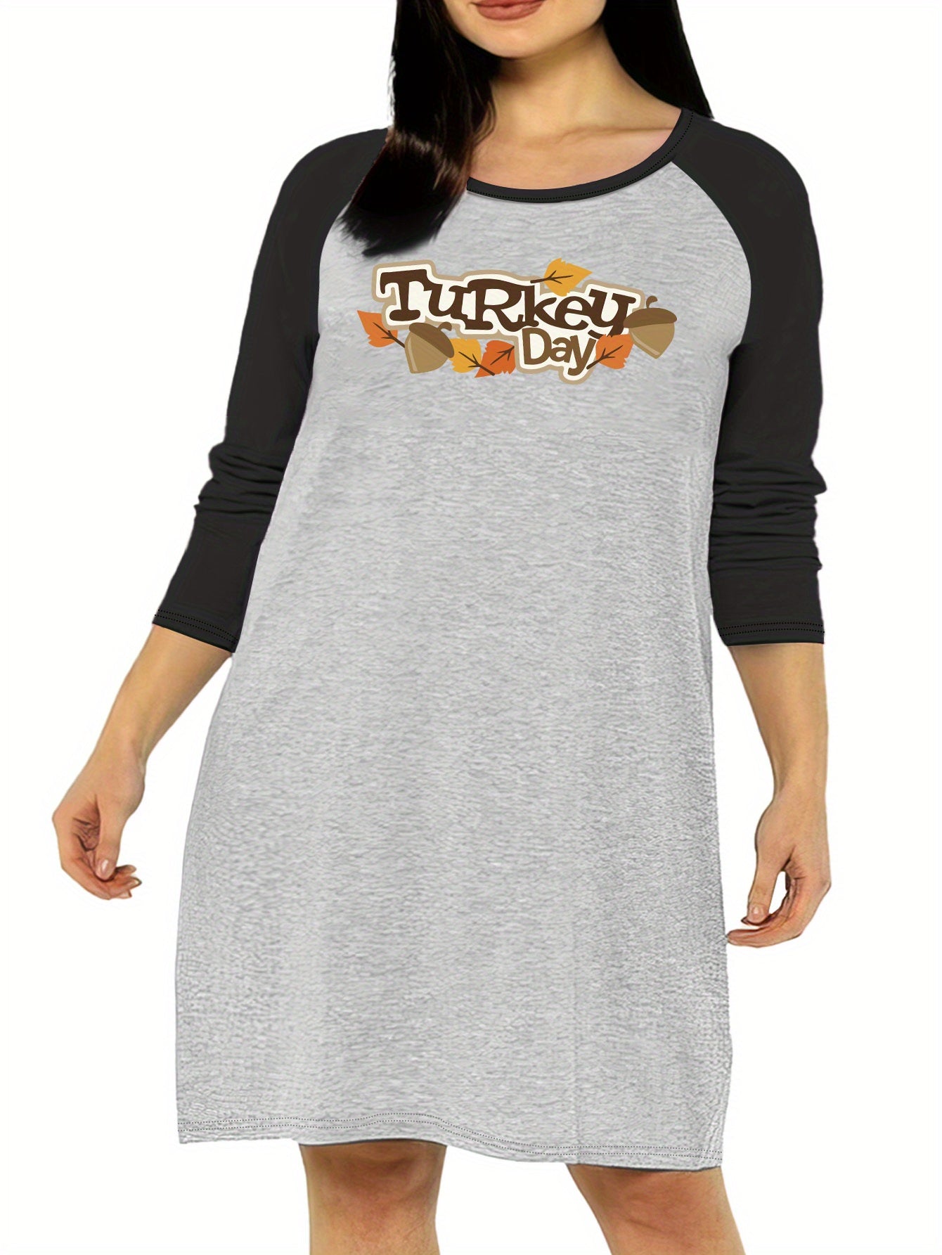  Maple Leaf Print Raglan Sleeve Nightdress