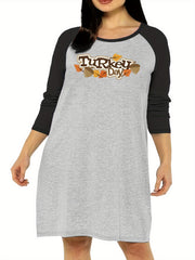  Maple Leaf Print Raglan Sleeve Nightdress