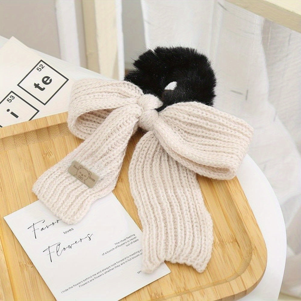 Plush Hair Ties Soft Elastic Hair Rope Knitted Bow Scrunchies