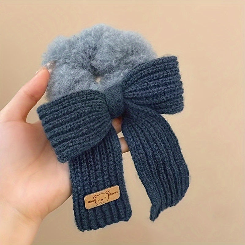 Plush Hair Ties Soft Elastic Hair Rope Knitted Bow Scrunchies