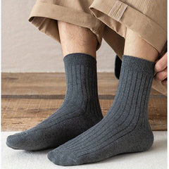 5 Pairs Casual Striped Crew Socks Breathable Middle Tube Solid Socks