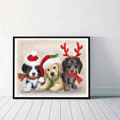 Christmas Dogs Diamond Painting Kit 5D DIY Mosaic Rhinestone Art Set