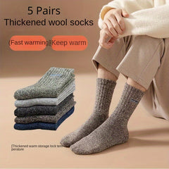 5 Pairs Men's Warm Wool Socks Thermal Cold Proof Crew Socks