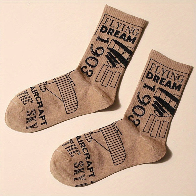 Cartoon Airplane Crew Socks for Men