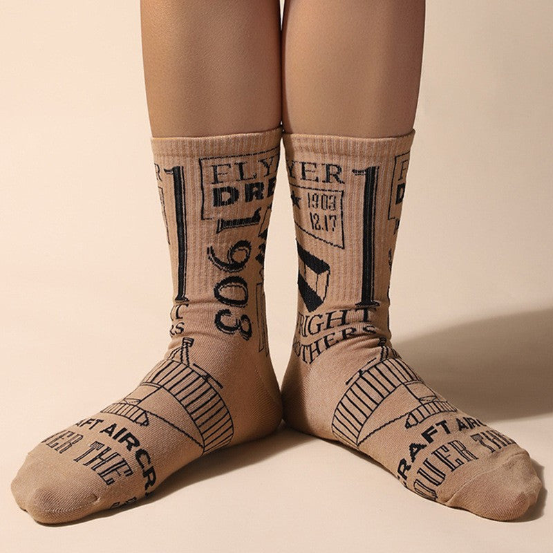 Cartoon Airplane Crew Socks for Men
