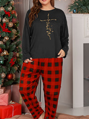  Leopard Print Tee & Plaid Pants Lounge Set