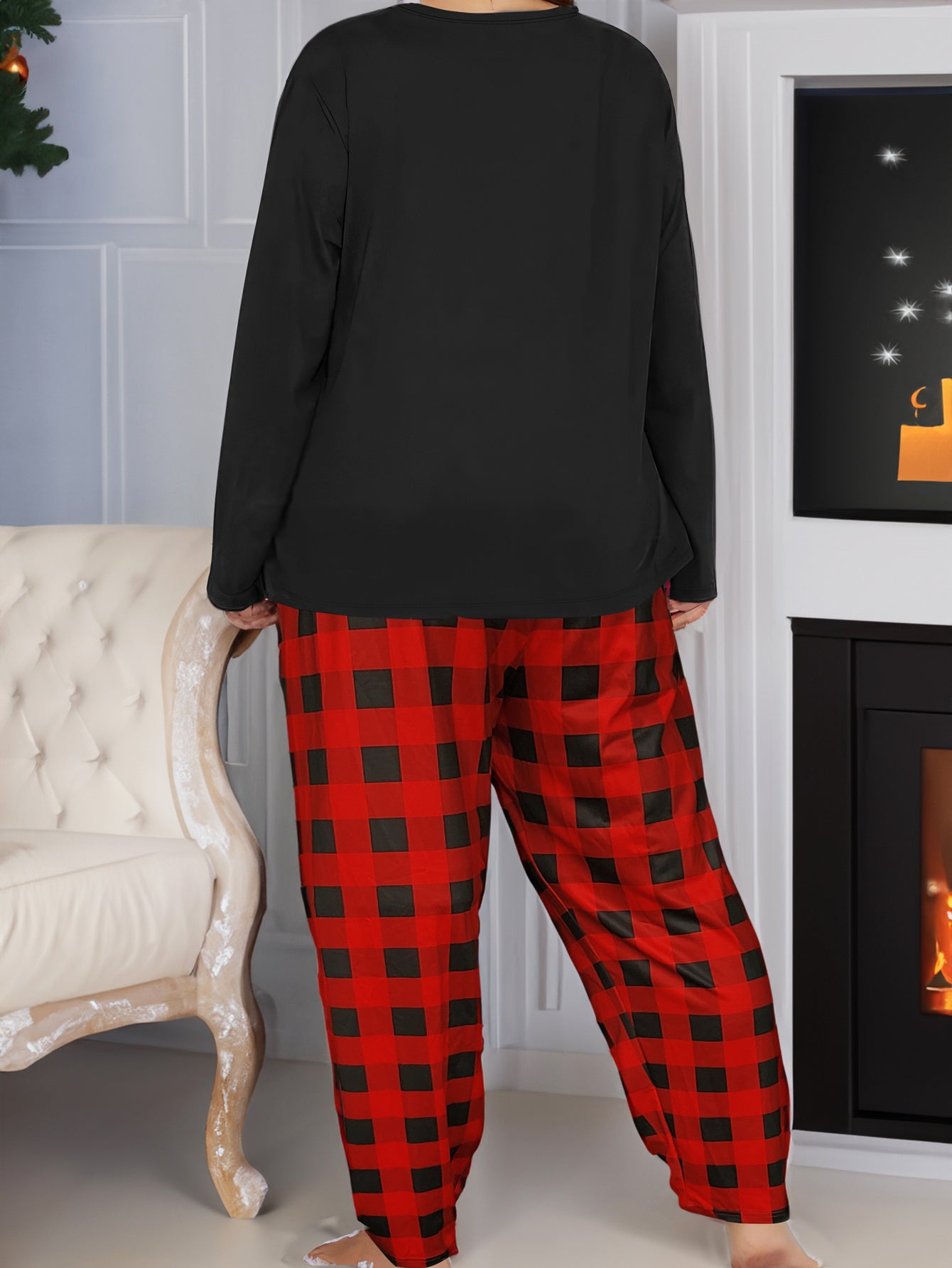  Christmas Lounge Set Women's Xmas Tee & Plaid Pants Pajamas