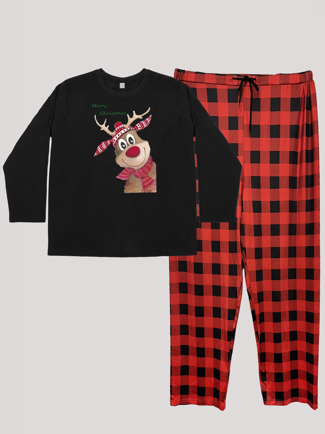  Elk Graphic Tee & Plaid Pants Pajamas Set