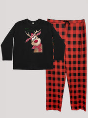  Elk Graphic Tee & Plaid Pants Pajamas Set