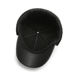 Men's Winter Baseball Cap With Earflaps Windproof PU Leather Hat