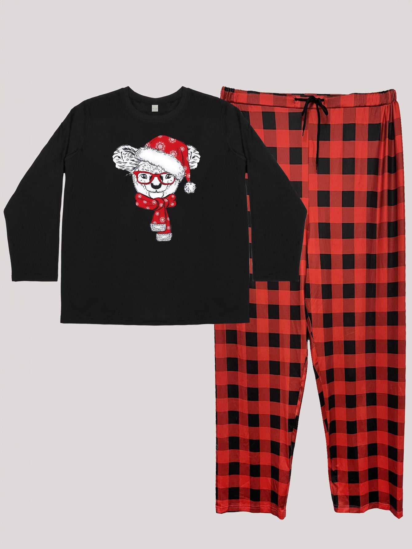  Christmas Lounge Set Women's Koala Print Tee & Plaid Pants Pajamas
