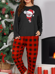  Christmas Lounge Set Women's Koala Print Tee & Plaid Pants Pajamas