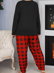  Christmas Lounge Set Bell & Letter Print Tee Plaid Pants Pajam