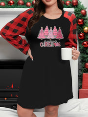  Christmas Lounge Dress Women's Graphic Plaid Raglan Sleeve Nightdress
