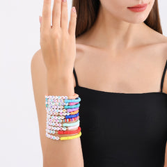 12pcs Music Fan Bracelet Soft Pottery Elastic Thread Bead Bracelet