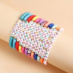 12pcs Music Fan Bracelet Soft Pottery Elastic Thread Bead Bracelet