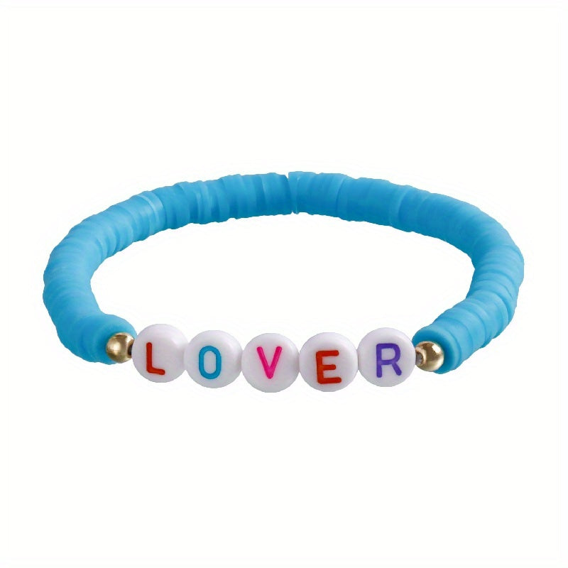 12pcs Music Fan Bracelet Soft Pottery Elastic Thread Bead Bracelet