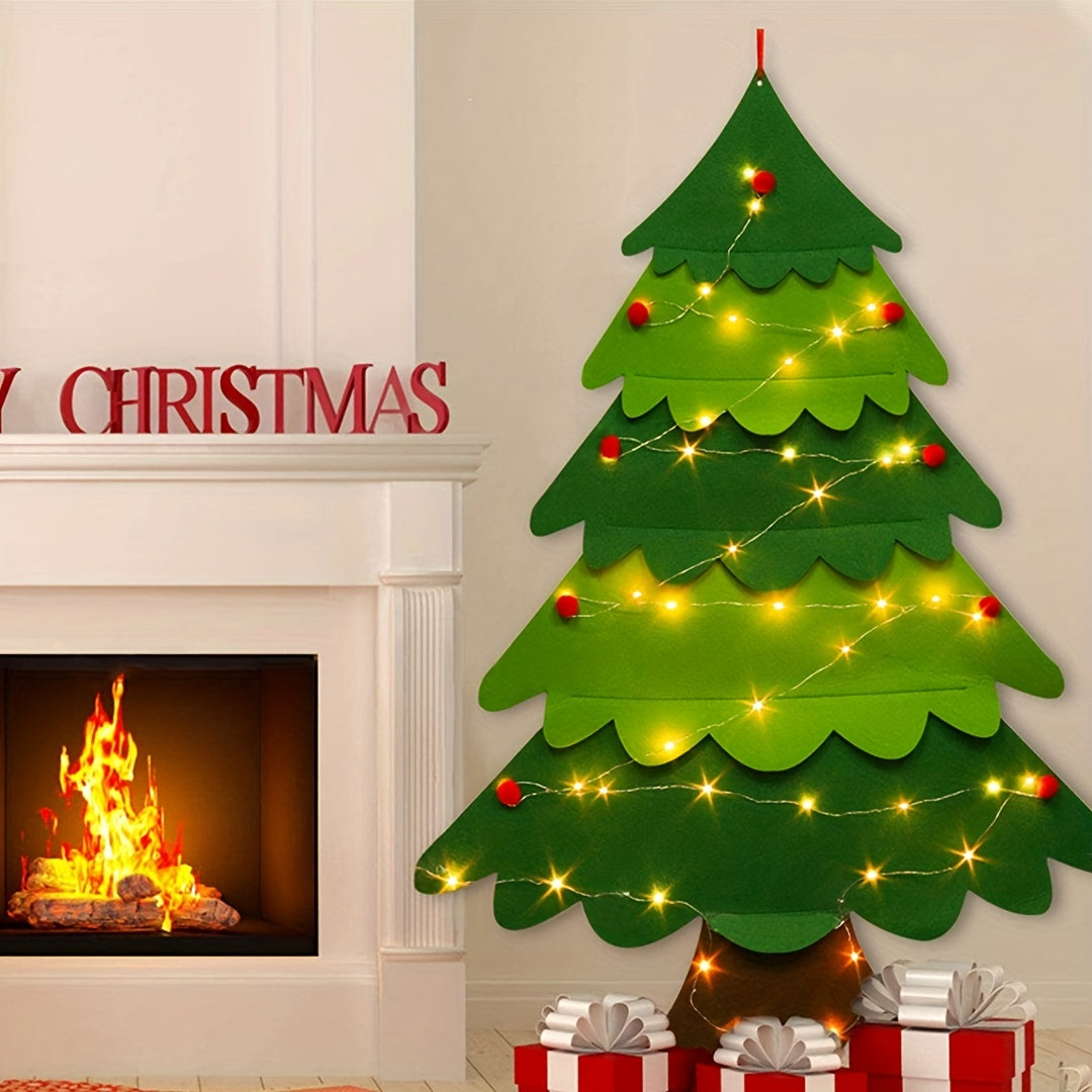 32pcs DIY Felt Christmas Tree Set String Lights Wall Decorations Craft Kit