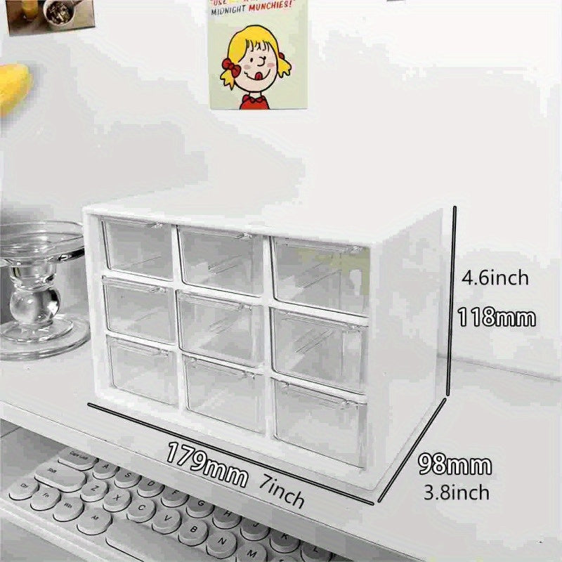 9 Grids Storage Boxes Organizer Transparent Small Drawer Partitioned Desk