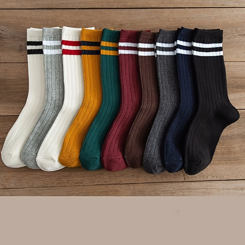 10 Pairs Striped Crew Socks for Sports and Business Wear