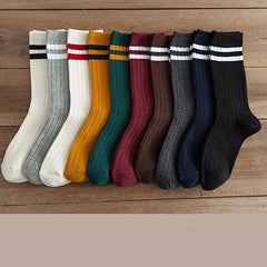 10 Pairs Striped Crew Socks for Sports and Business Wear