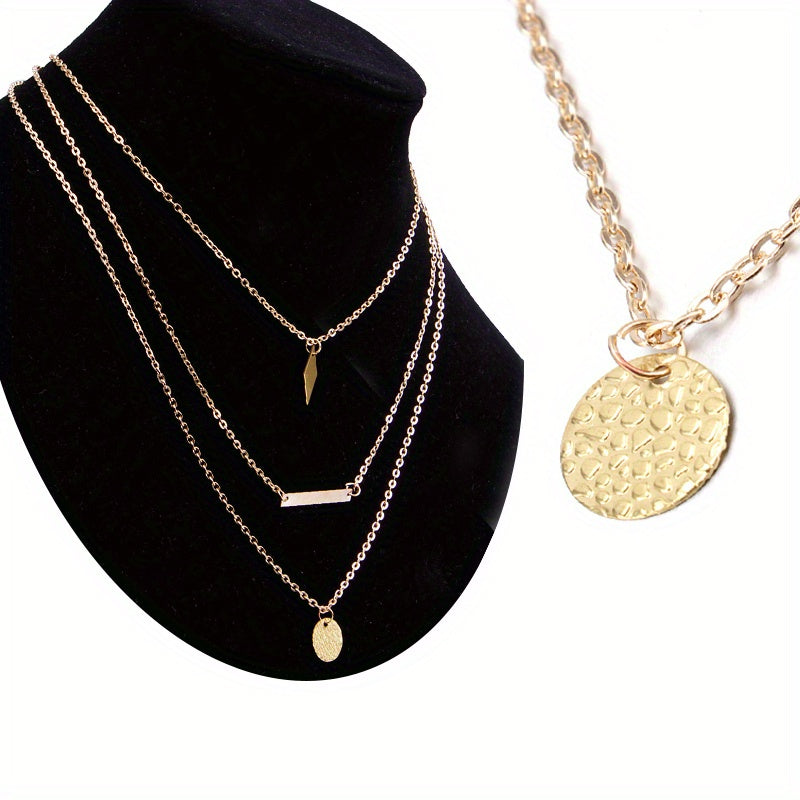 Golden Three Layer Chain Clavicle Collar Pendant Necklace for Holiday Party
