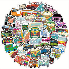 50pcs Hippie Bus Stickers for Decoration Books Laptops Cups