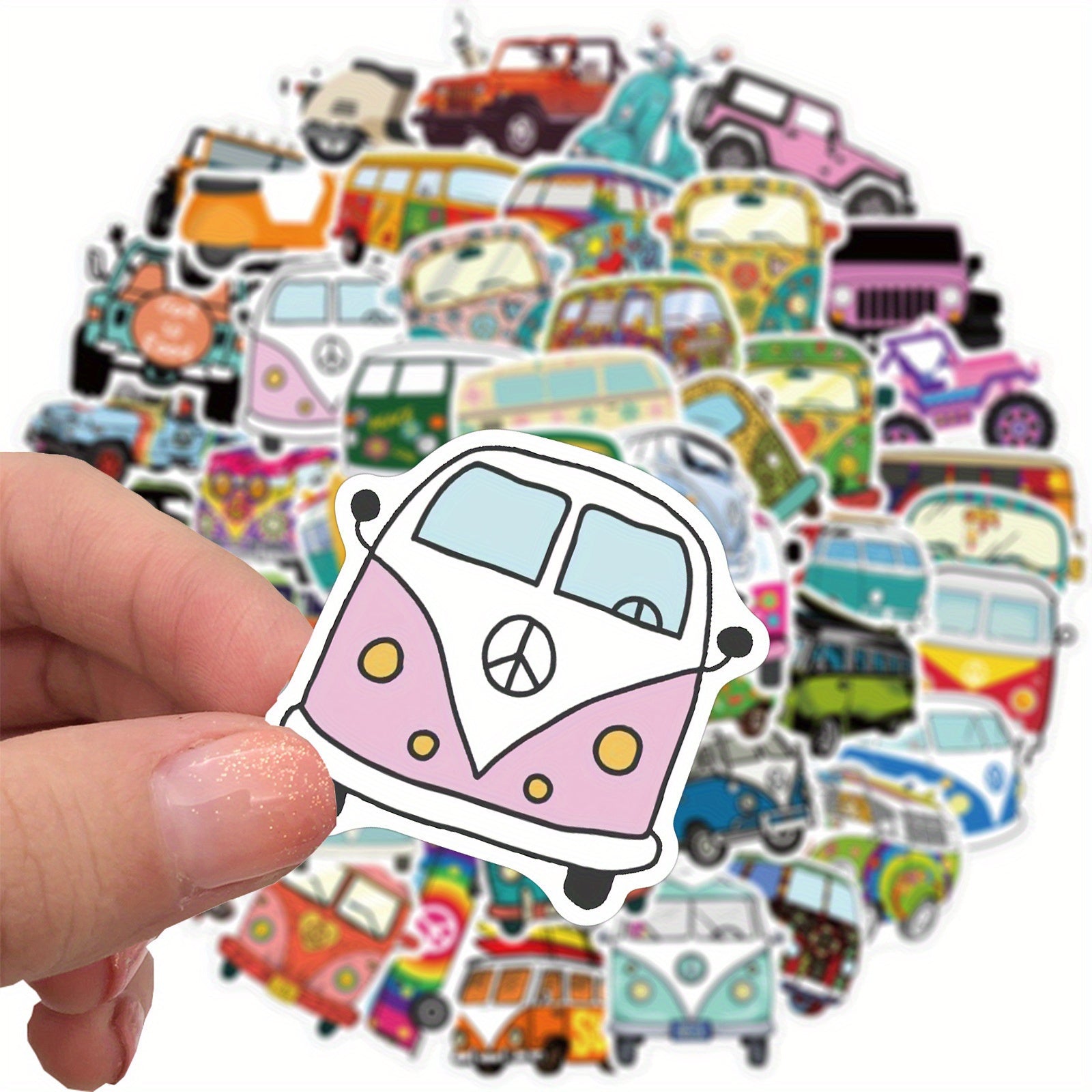 50pcs Hippie Bus Stickers for Decoration Books Laptops Cups