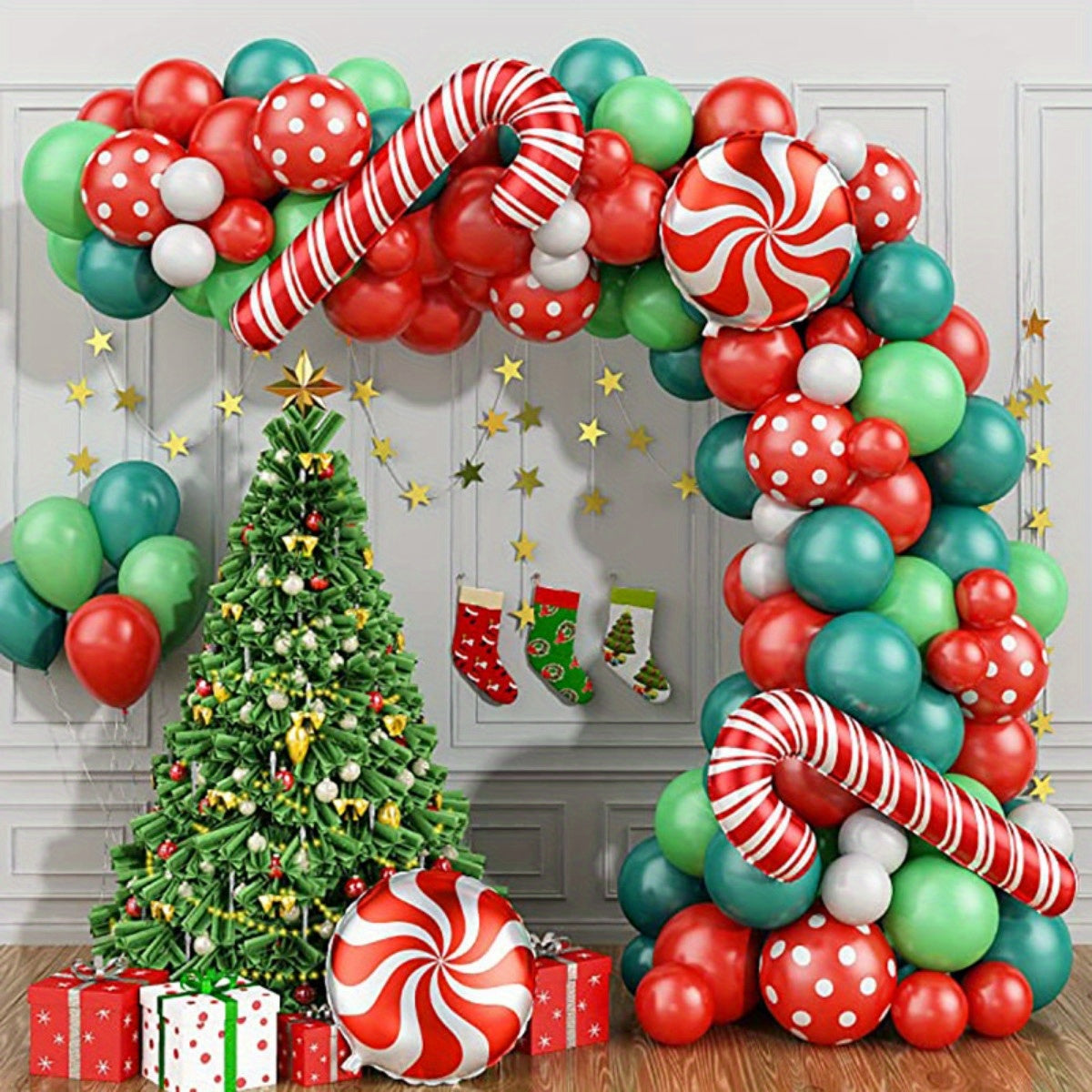 Christmas Candy Cane Balloon Garland Arch Kit - Red Confetti Balloons