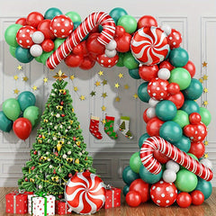 Christmas Candy Cane Balloon Garland Arch Kit - Red Confetti Balloons
