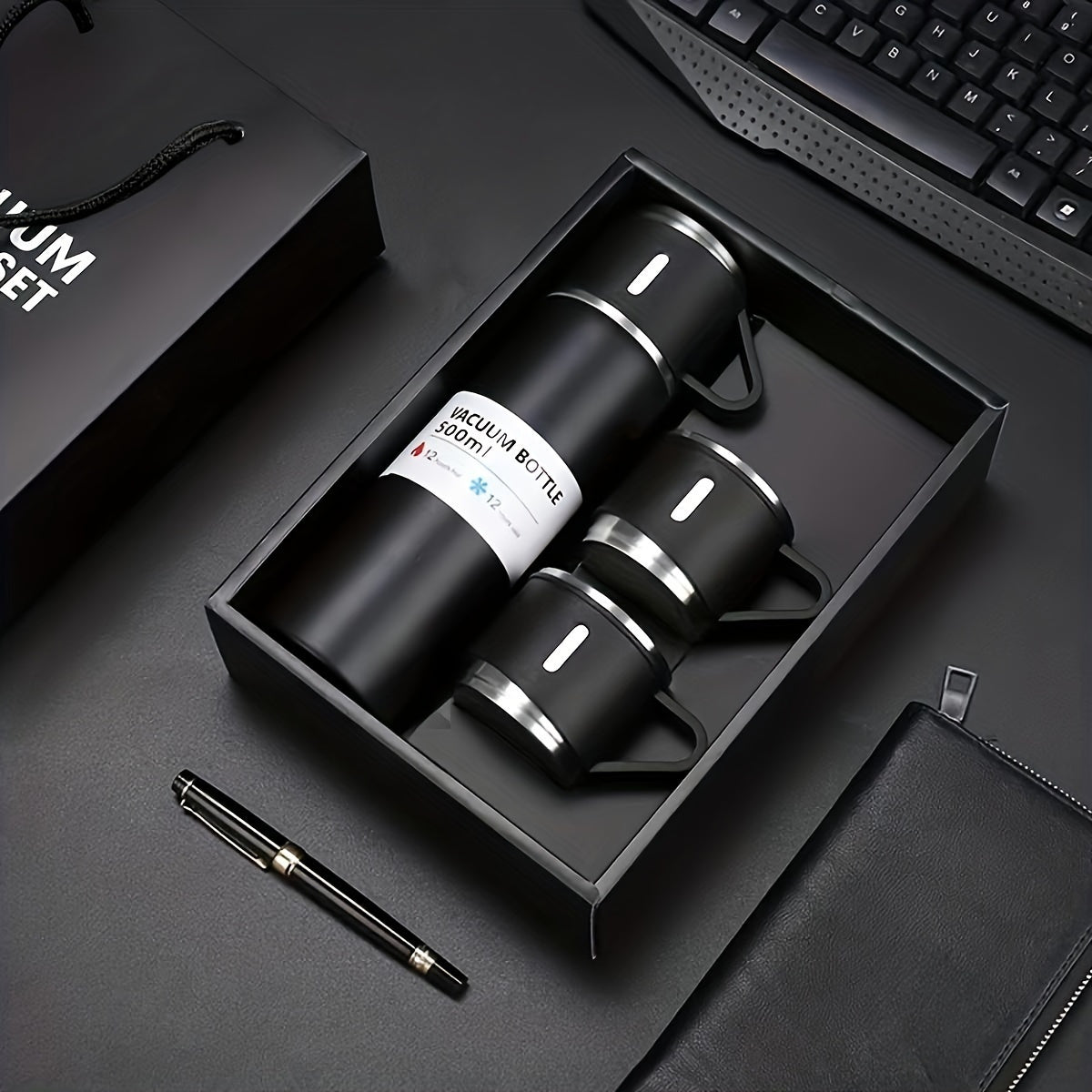 500ml Stainless Steel Vacuum Cup with 2 Lids, Leakproof Insulated Bottle