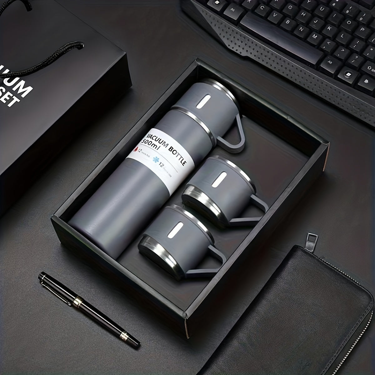 500ml Stainless Steel Vacuum Cup with 2 Lids, Leakproof Insulated Bottle