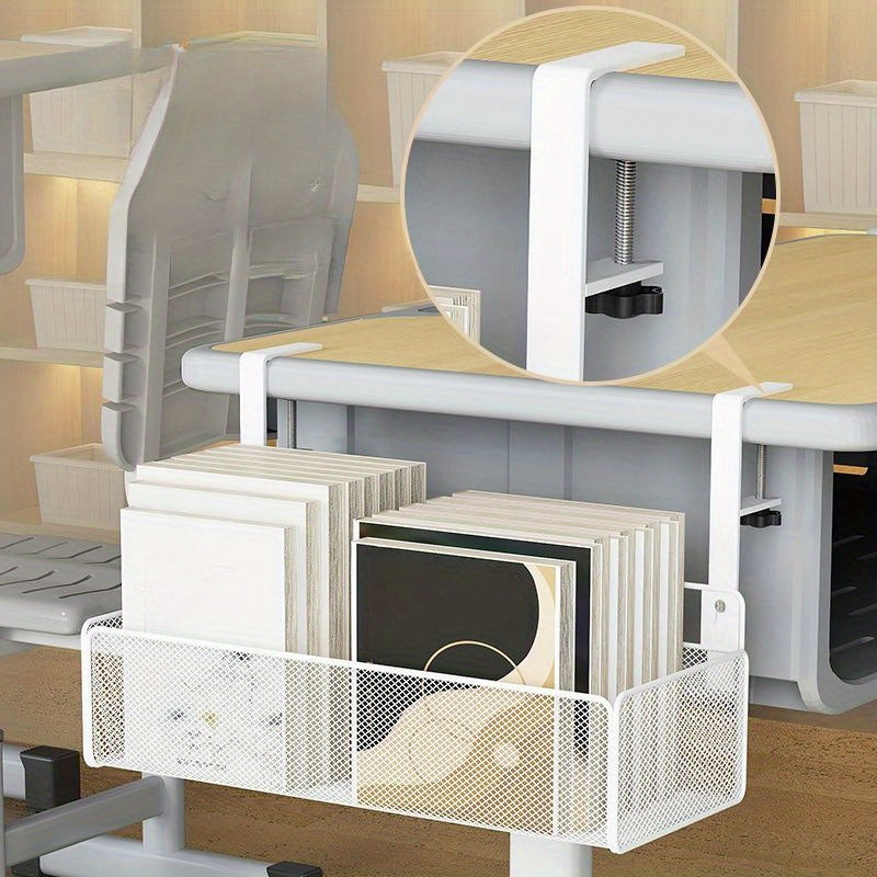 Adjustable Under Desk Hanging Basket Storage Rack