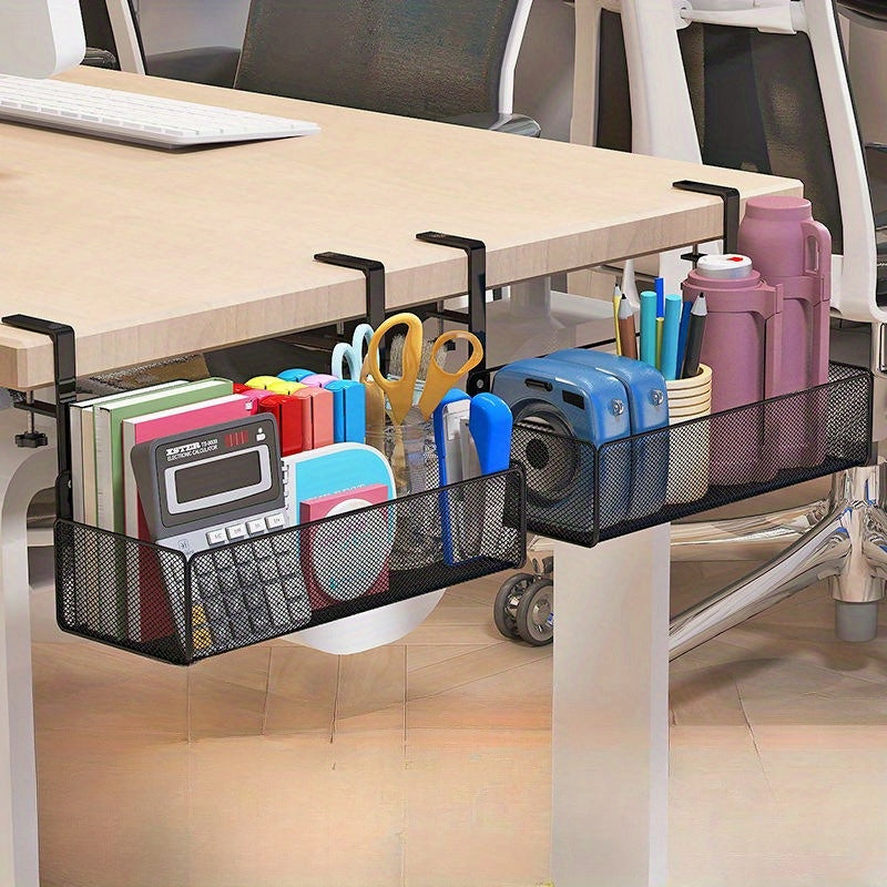 Adjustable Under Desk Hanging Basket Storage Rack