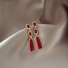 Red Geometric Dangle Earrings Retro Alloy Jewelry