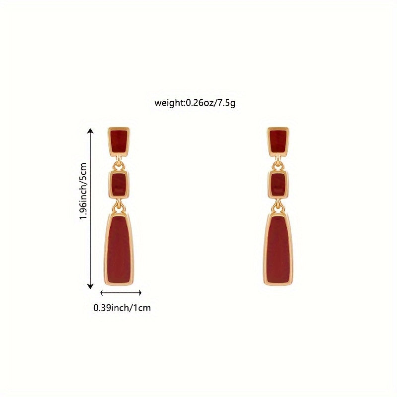Red Geometric Dangle Earrings Retro Alloy Jewelry
