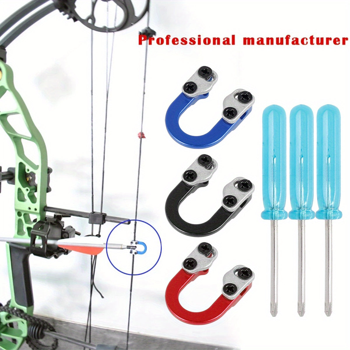 3 Sets Archery D Loop Metal D Ring Buckle Nocking Loop w/ Screwdrivers