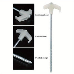 10PCS Stainless Steel Ground Nail Fluorescent Tent Pegs