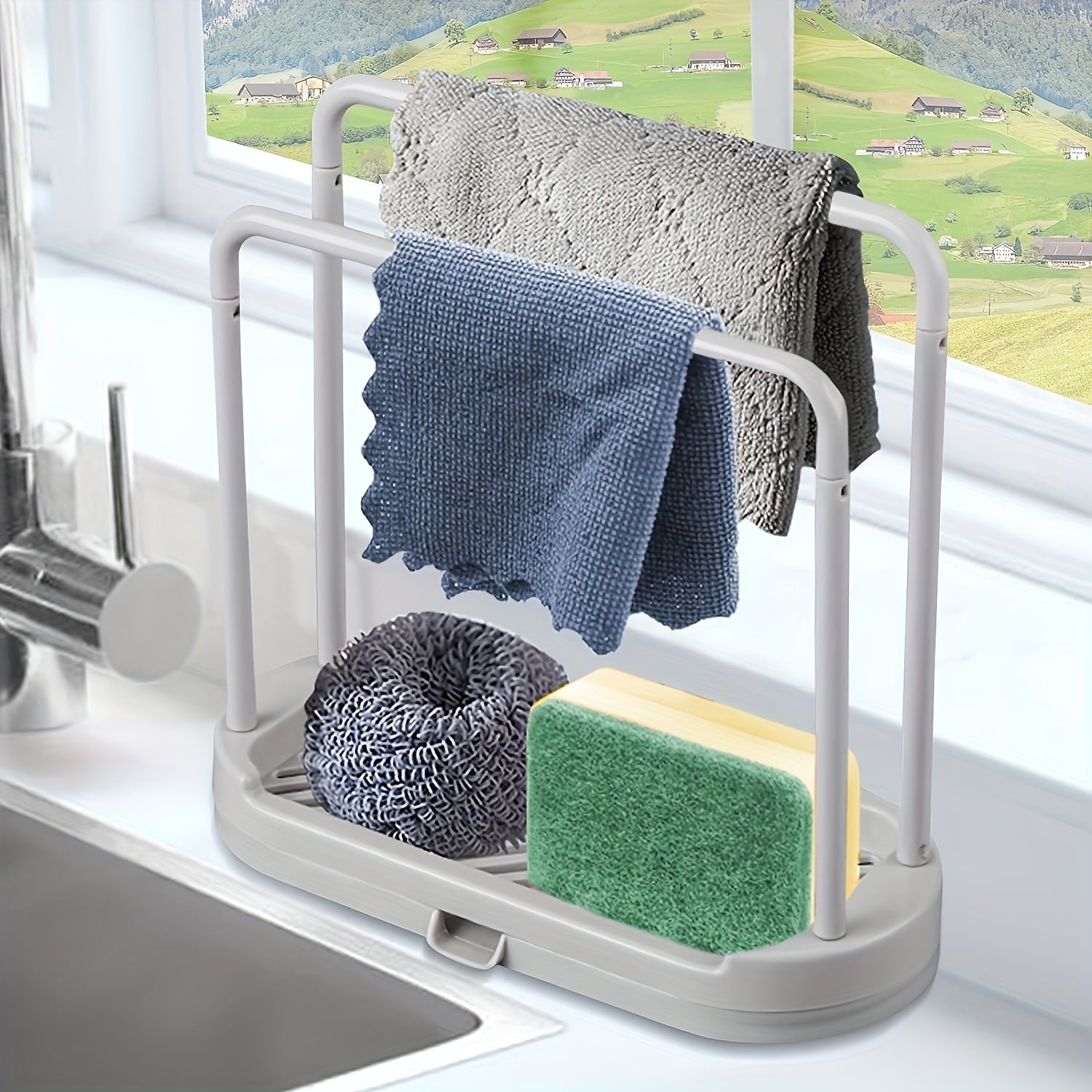 Kitchen Sponge Holder Dishcloth Hanger Sink Rack Organizer Stand