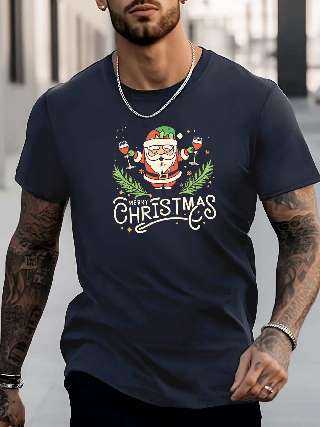 Christmas Santa Print Men's Graphic Crew Neck Tshirt