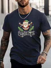 Christmas Santa Print Men's Graphic Crew Neck Tshirt