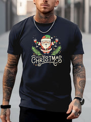 Christmas Santa Print Men's Graphic Crew Neck Tshirt