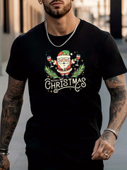 Christmas Santa Print Men's Graphic Crew Neck Tshirt