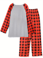 Plus Size Letter Heart Print Top & Plaid Pants Lounge Set