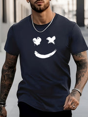 Smile Face Print Men's T-shirt for Summer Outdoor
