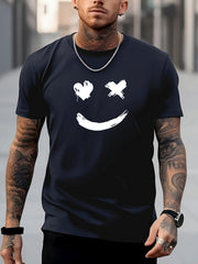 Smile Face Print Men's T-shirt for Summer Outdoor