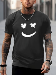Smile Face Print Men's T-shirt for Summer Outdoor